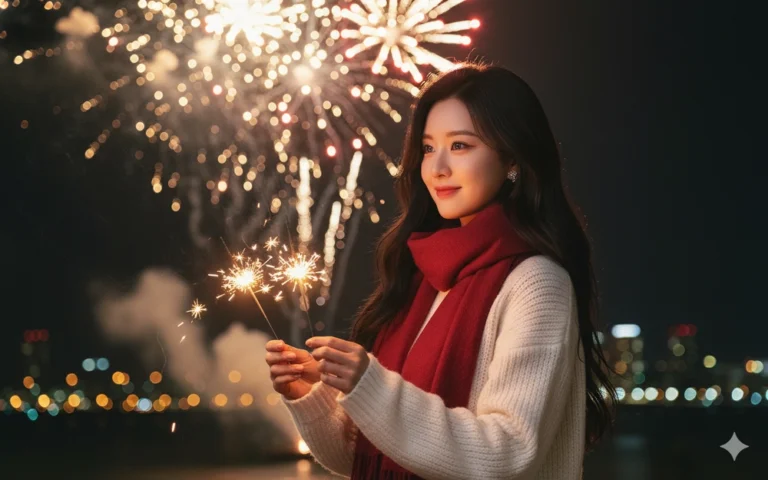 Một đêm giao thừa lung linh với cô gái Việt và những chùm pháo sáng rực rỡ