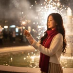Chân dung thanh lịch của cô gái Việt bên pháo bông rực rỡ trong đêm tối