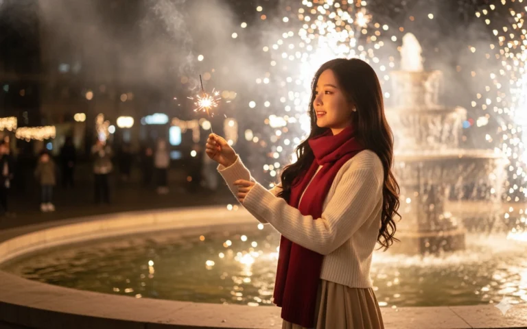 Chân dung thanh lịch của cô gái Việt bên pháo bông rực rỡ trong đêm tối