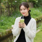 Chân dung cô gái xinh đẹp giữa thiên nhiên tại quán cà phê ngoài trời