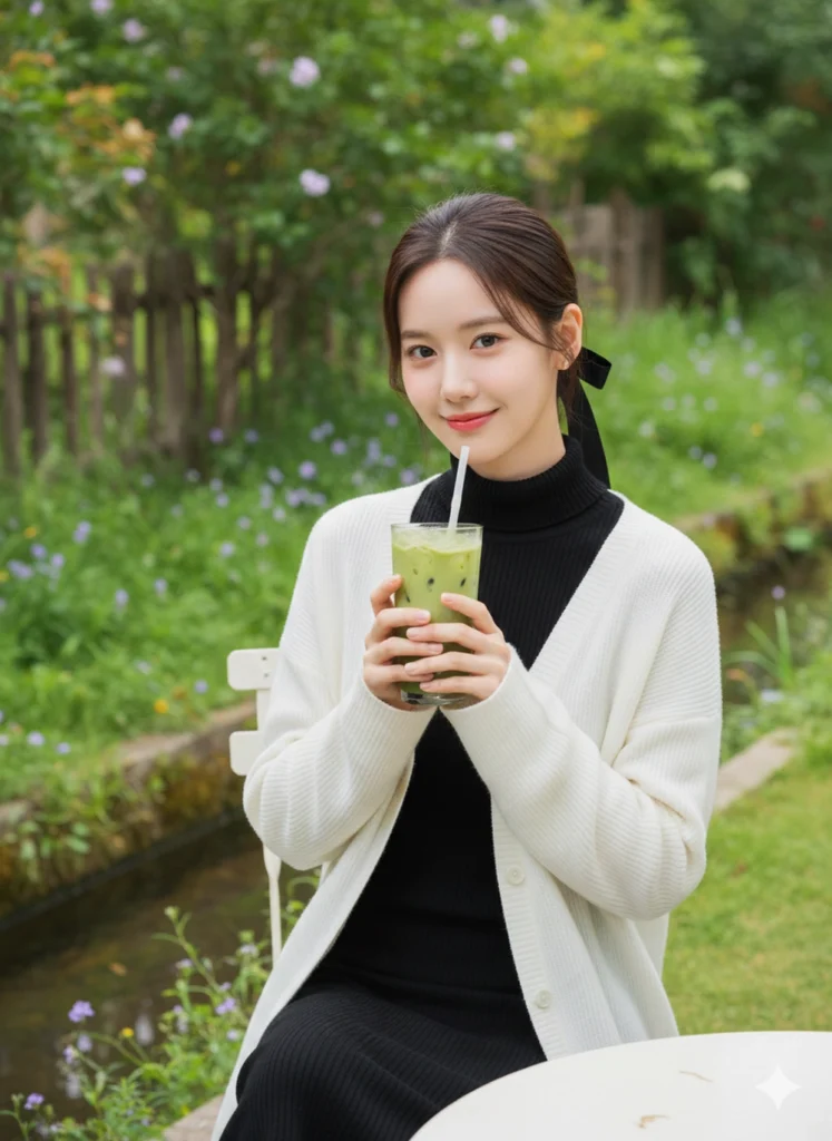 Chân dung cô gái xinh đẹp giữa thiên nhiên tại quán cà phê ngoài trời