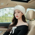 Chân dung thanh lịch của cô gái xinh đẹp trong xe sang với ánh sáng tự nhiên tuyệt đẹp