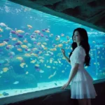 Cô gái trong bể cá nhiệt đới giữa không gian yên bình và sắc màu rực rỡ