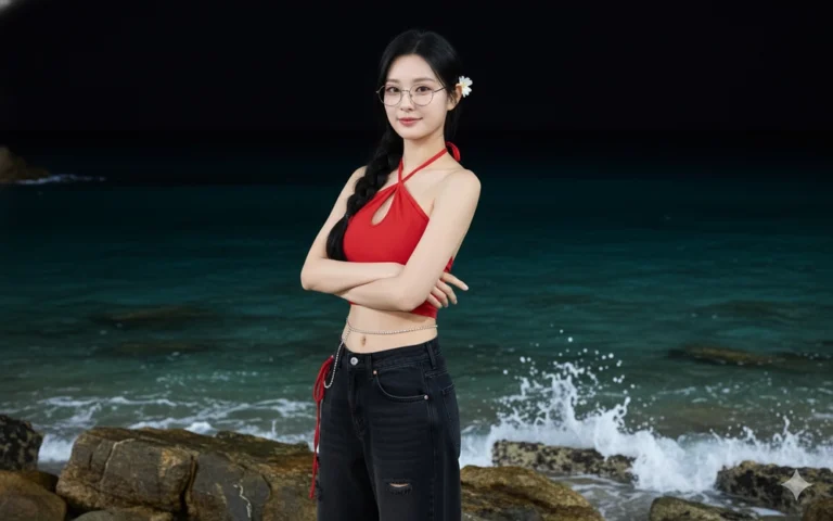 Chân dung cô gái bên biển đêm với vẻ đẹp tự nhiên và phong cách trẻ trung