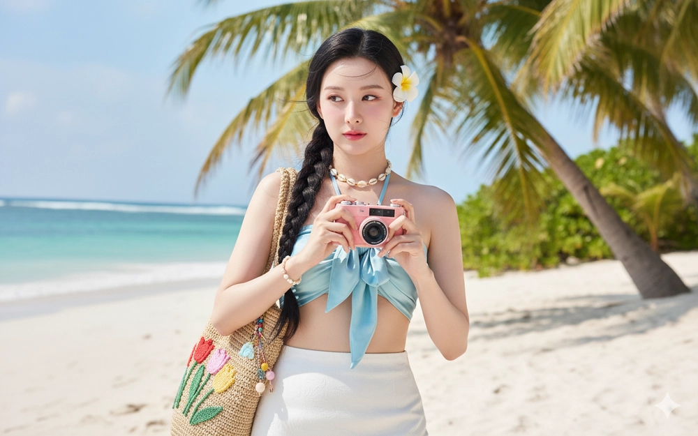 Chân dung hiện thực của cô gái trẻ bên bờ biển nhiệt đới rực rỡ