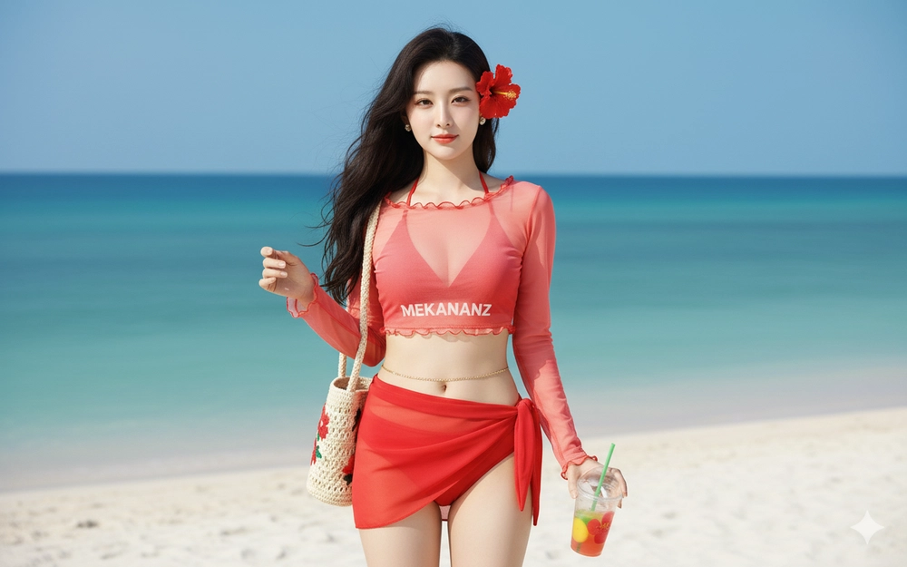 Chân dung cô gái trẻ bên biển với phong cách tự nhiên và quyến rũ mùa hè