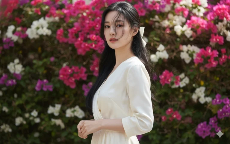 Chụp hình thời trang cao cấp với phong cách Vogue giữa hoa giấy lãng mạn và thanh tao