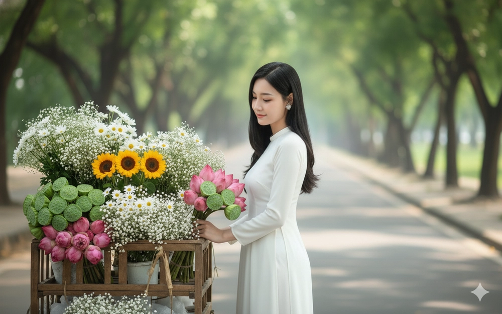 Chân dung cô gái trong áo dài trắng giữa khung cảnh thiên nhiên tươi đẹp và thanh tao