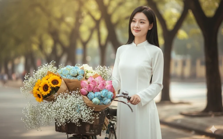 Nét đẹp thanh tao của cô gái Việt trong chiếc áo dài giữa thiên nhiên Hà Nội