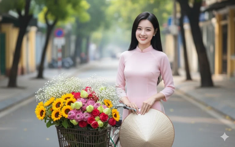 Chân dung cô gái trong áo dài hồng giữa phố phường Hà Nội rực rỡ sức sống mùa hạ