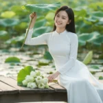 Nét đẹp trong sáng của thiếu nữ Việt qua áo dài trắng bên hồ sen xanh mát