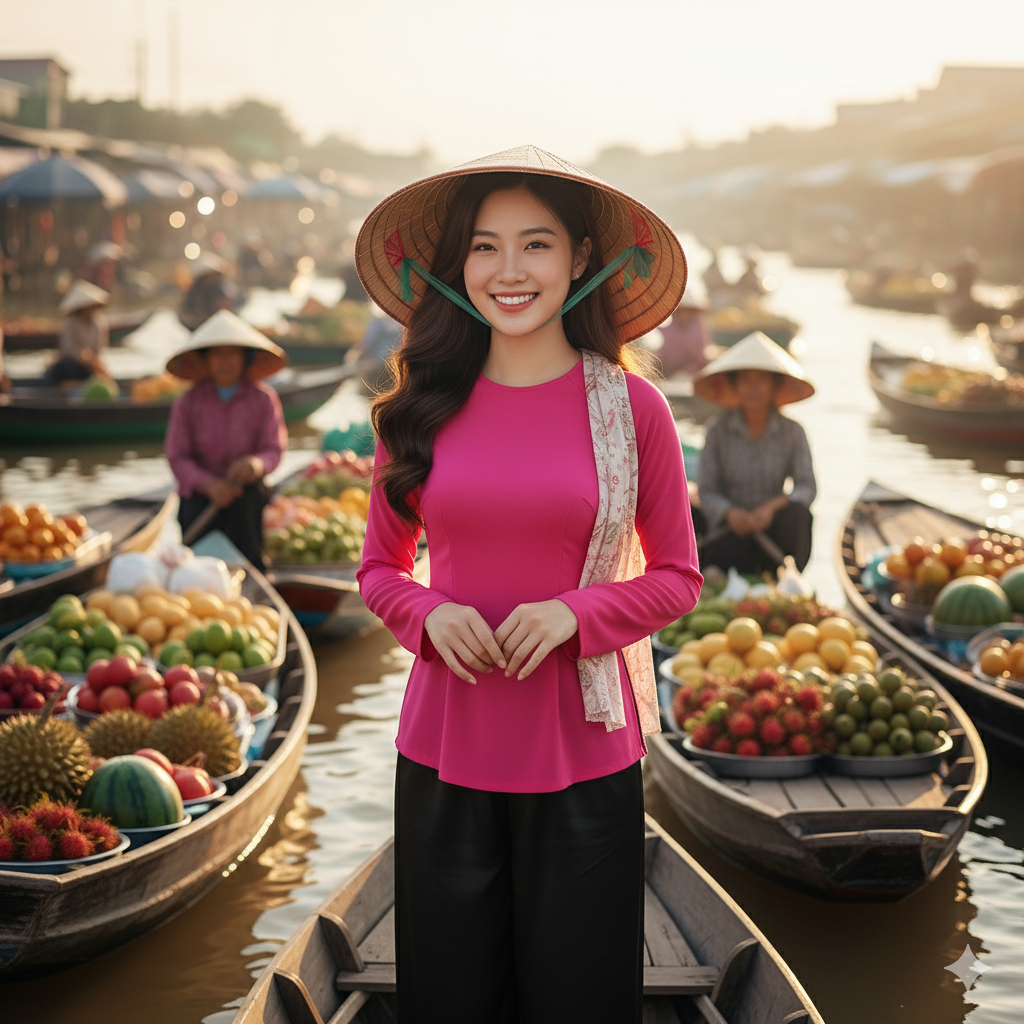 Chân dung cô gái Tây Nam Bộ giữa chợ nổi sôi động trong ánh bình minh