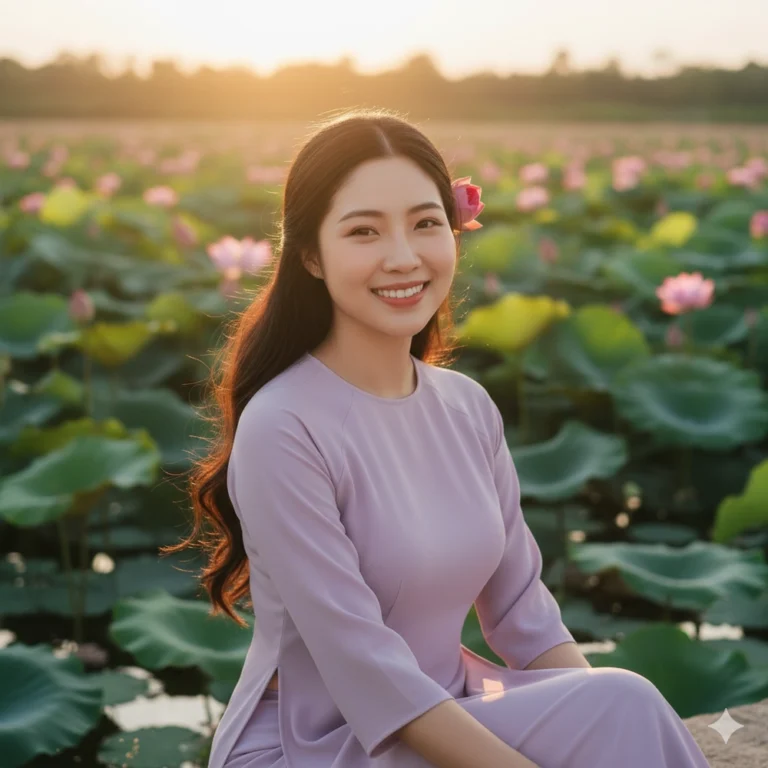 Chân dung gần gũi bên đầm sen lúc hoàng hôn đầy lãng mạn và thanh bình