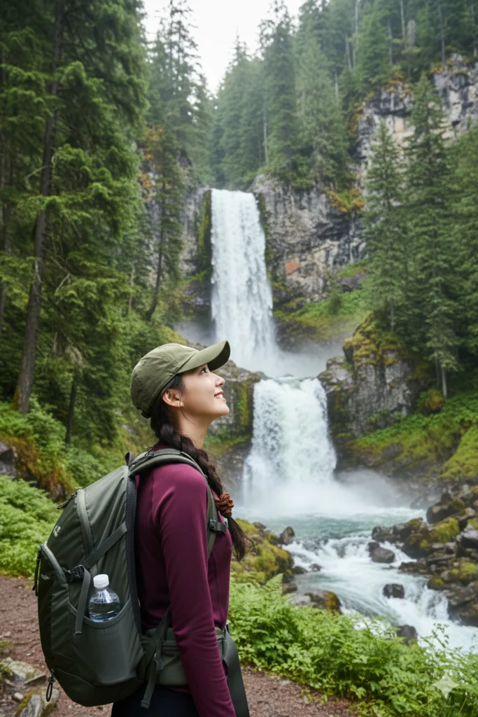 Nữ sinh khỏe khoắn khám phá rừng xanh trong ánh nắng giữa mùa hè