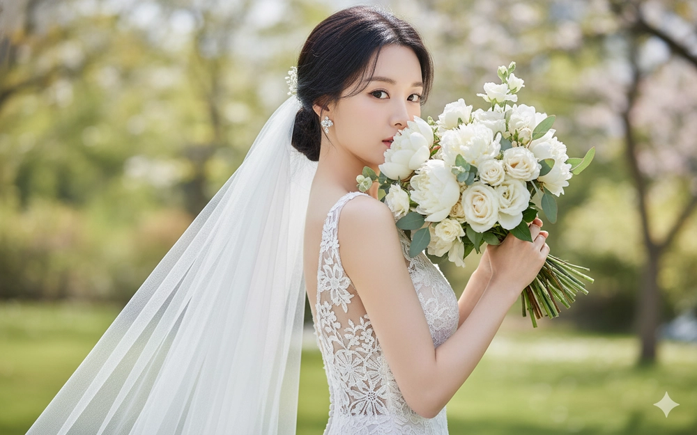 Xây dựng chân dung cô dâu hoàn mỹ với váy cưới lãng mạn và hoa tươi rực rỡ