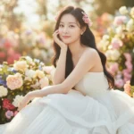 Cô gái trong vườn hoa mộng mơ với vẻ đẹp thanh khiết và dịu dàng đầy cuốn hút