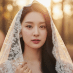 Bức chân dung cô dâu quyến rũ trong ánh hoàng hôn lãng mạn và bí ẩn