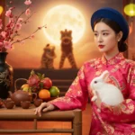 Cô gái Việt trong áo Nhật Binh rạng ngời giữa lễ hội Tết Trung Thu sinh động