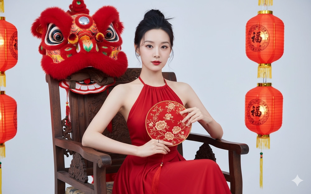 Nữ sinh xinh đẹp với áo dài đỏ giữa không gian lễ hội truyền thống hấp dẫn