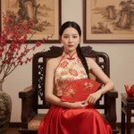 Chân dung cô gái trẻ trong trang phục truyền thống ngày Tết sống động và tinh tế