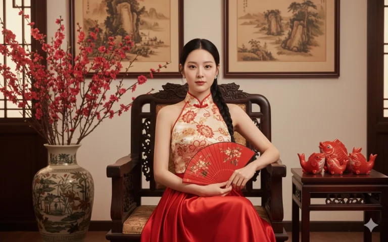 Chân dung cô gái trẻ trong trang phục truyền thống ngày Tết sống động và tinh tế