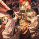 Nét đẹp mùa xuân tại chợ đêm Nhật Bản qua ánh đèn giấy và hoa anh đào