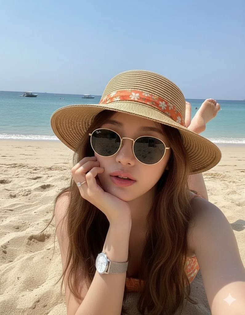 Tạo bức chân dung siêu thực cho cô gái trẻ tắm nắng trên bãi biển tuyệt đẹp