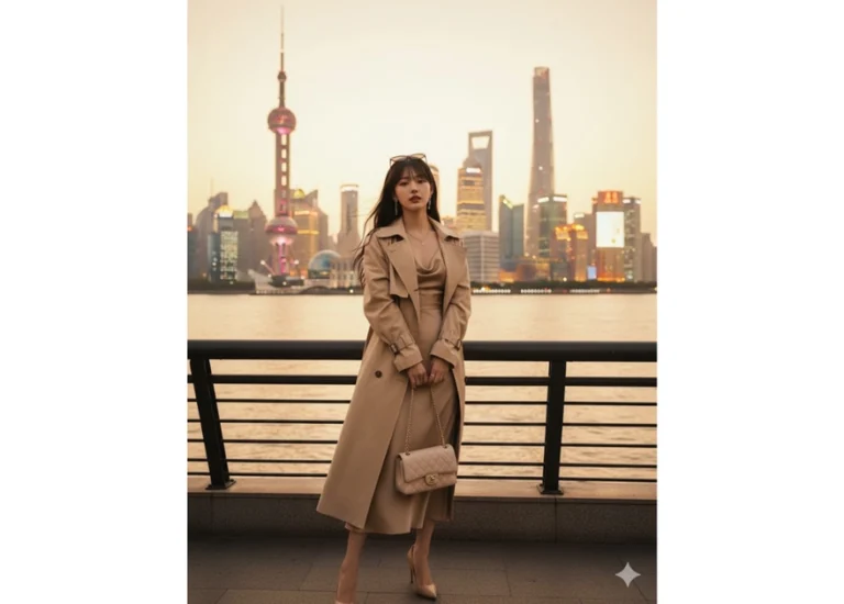 Phong cách thời trang sang trọng giữa lòng Thượng Hải với ánh hoàng hôn lãng mạn