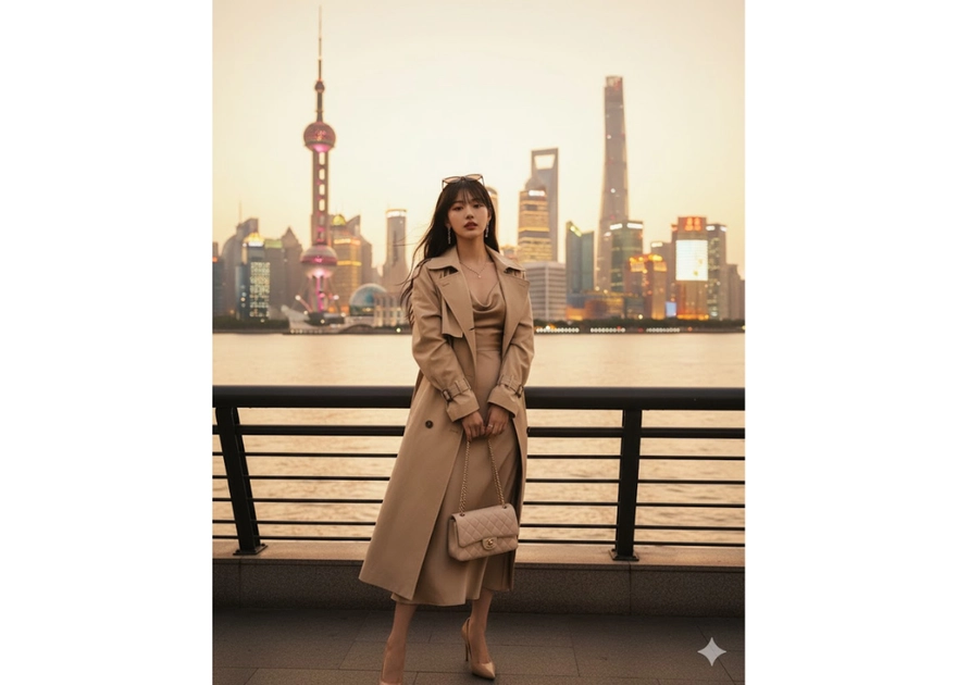 Phong cách thời trang sang trọng giữa lòng Thượng Hải với ánh hoàng hôn lãng mạn