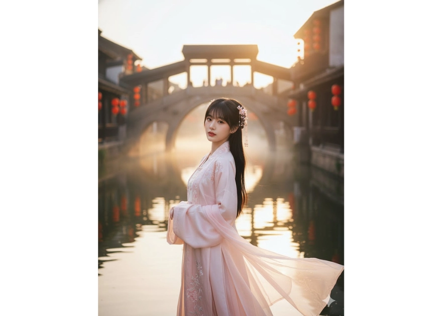 Thả hồn vào vẻ đẹp thanh tao của cô gái trong trang phục Hanfu ở phố cổ Trung Quốc