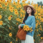 Nữ sinh Việt bên hoa dã quỳ rực rỡ trong khung cảnh yên bình ngoài trời