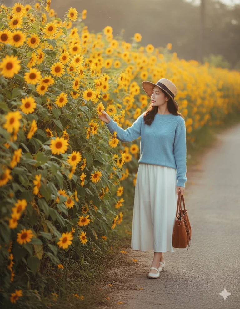 Dạo bước giữa cánh đồng hoa dã quỳ cùng cô gái Việt Nam xinh đẹp