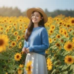 Nàng gái Việt giữa rừng hoa dã quỳ rực rỡ và nụ cười tỏa sáng dưới nắng trời