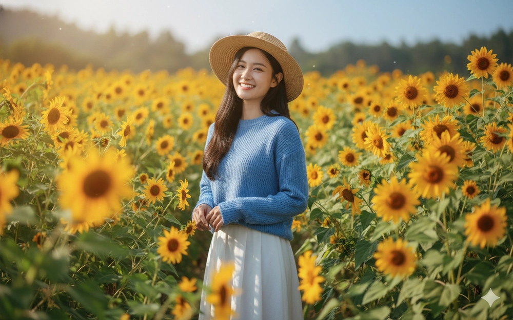 Nàng gái Việt giữa rừng hoa dã quỳ rực rỡ và nụ cười tỏa sáng dưới nắng trời