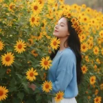 Cô gái Việt tỏa sáng bên hoa dã quỳ trong ánh nắng ban mai rực rỡ