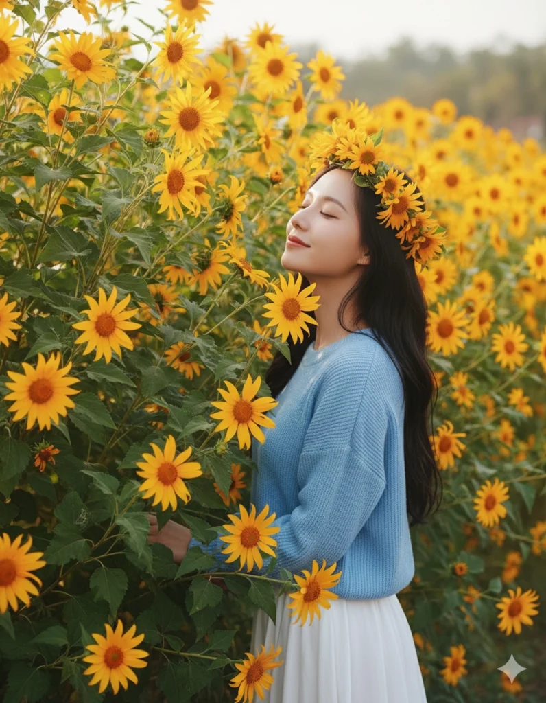 Cô gái Việt tỏa sáng bên hoa dã quỳ trong ánh nắng ban mai rực rỡ