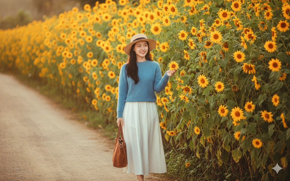 Dạo bước giữa rừng hoa dã quỳ cùng cô gái trẻ Việt Nam đầy sức sống