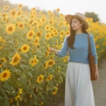 Dạo bộ giữa cánh đồng hoa dã quỳ rực rỡ và bình yên cùng nàng gái Việt trẻ trung