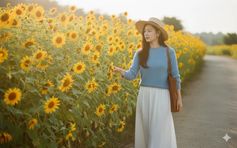 Dạo bộ giữa cánh đồng hoa dã quỳ rực rỡ và bình yên cùng nàng gái Việt trẻ trung