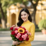 Chân dung cô gái Việt trong áo dài với hoa rực rỡ giữa thiên nhiên tuyệt đẹp