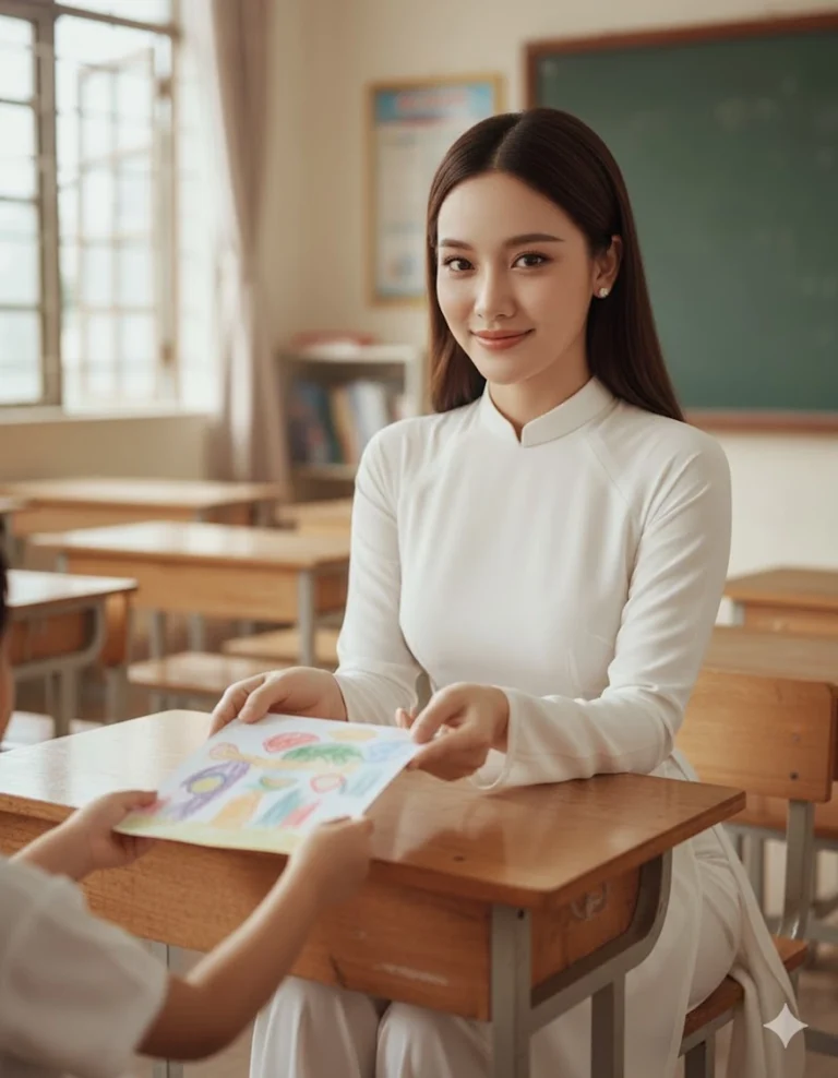 Góc nhìn gần về cô giáo Việt Nam trong trang phục áo dài đầy ấm áp và gần gũi
