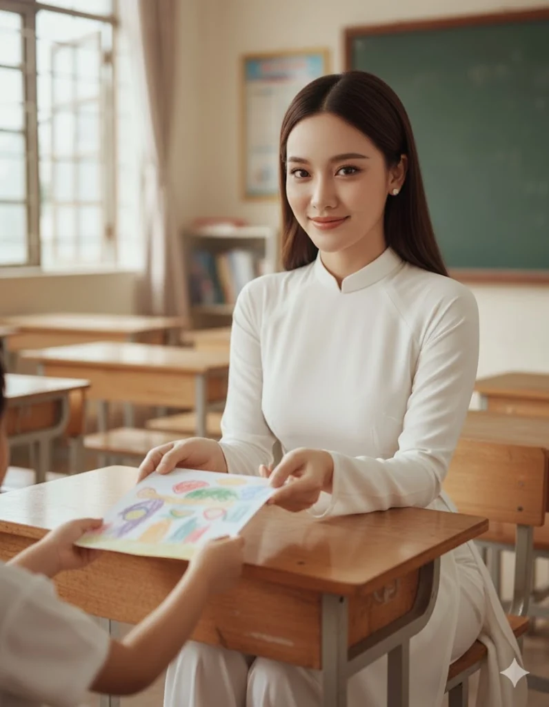 Góc nhìn gần về cô giáo Việt Nam trong trang phục áo dài đầy ấm áp và gần gũi