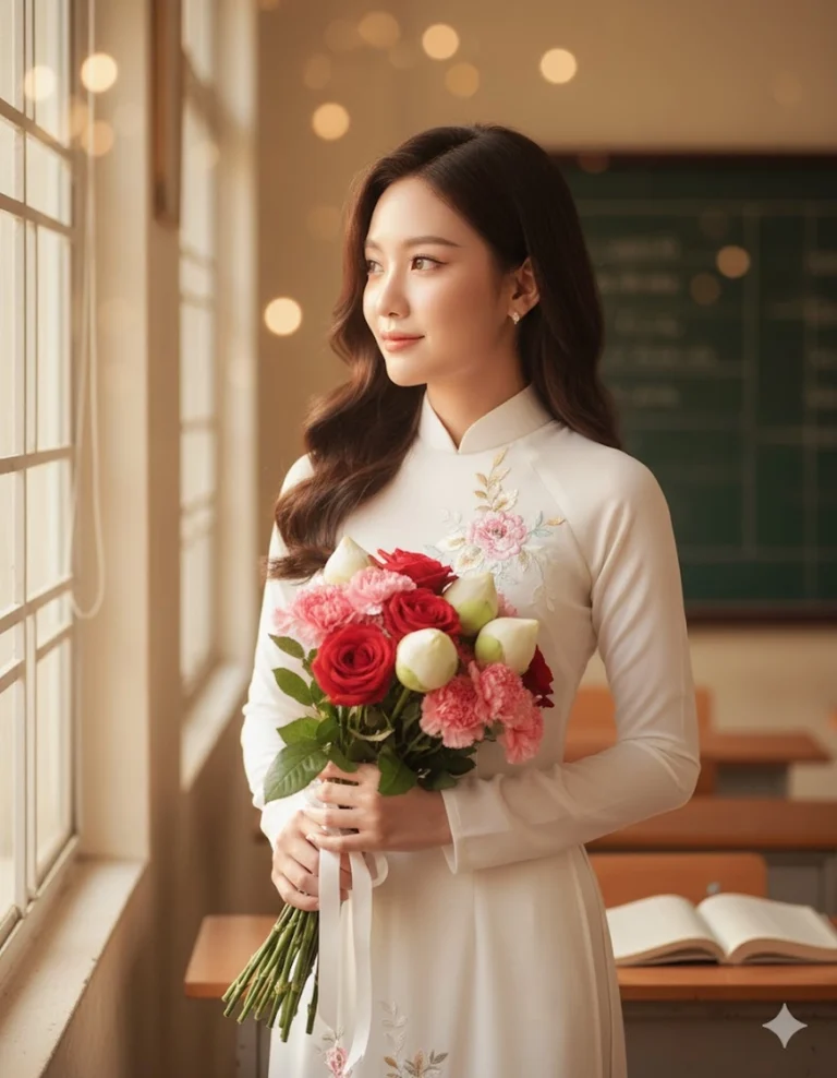 Nét đẹp bình yên của cô gái Việt trong áo dài giữa ánh sáng classroom