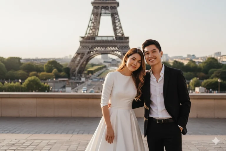 Ảnh cưới phong cách hiện đại của cặp đôi trẻ trung tại Paris bên tháp Eiffel