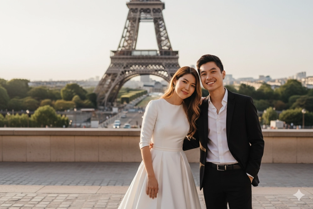 Ảnh cưới phong cách hiện đại của cặp đôi trẻ trung tại Paris bên tháp Eiffel