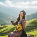 Chụp ảnh 8K tuyệt đẹp giữa ruộng bậc thang Sapa với áo dài thổ cẩm và hoa dã quỳ rực rỡ