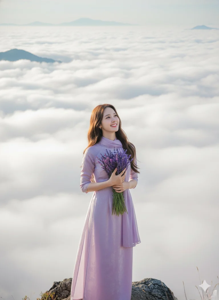 Nét đẹp mùa hè trên đỉnh Tam Đảo với áo dài tím và hoa oải hương tươi sáng