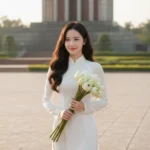 Chụp ảnh chất lượng 8k với áo dài và hoa sen tại quảng trường Ba Đình