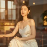 Chân dung thời trang của người phụ nữ châu Á trong ánh hoàng hôn tuyệt đẹp