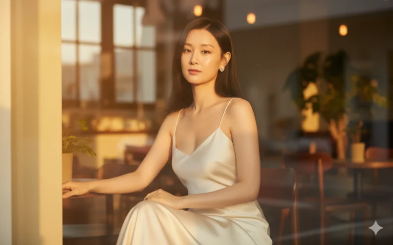 Chân dung thời trang của người phụ nữ châu Á trong ánh hoàng hôn tuyệt đẹp